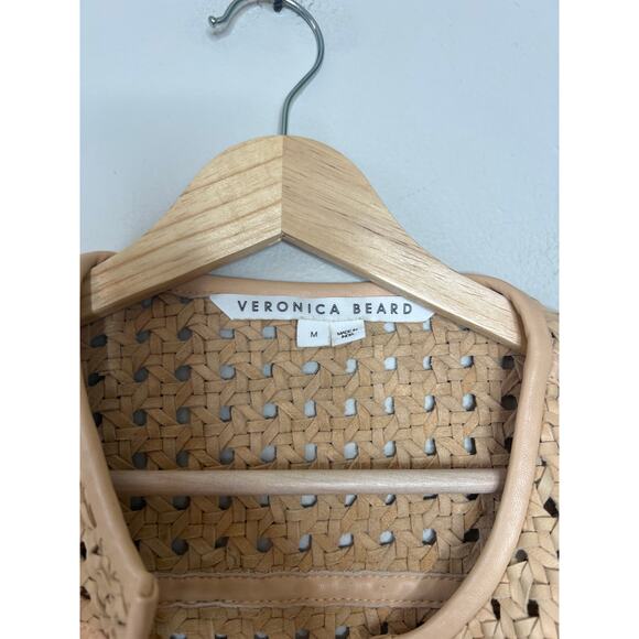 NEW Veronica Beard Fio Woven Leather Puff Sleeve Eyelet Jacket Brown Size: M - Picture 3 of 8